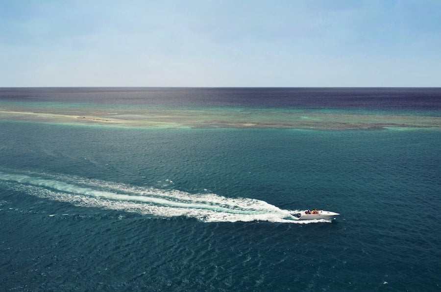 bowrider speed boat on coast of florida blue waters